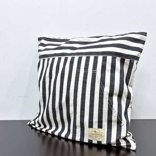 バッシュ BasShu カリフォルニア California 50's クッション デニム×ホワイト ストライプ ポケット付き 45×45cm ●