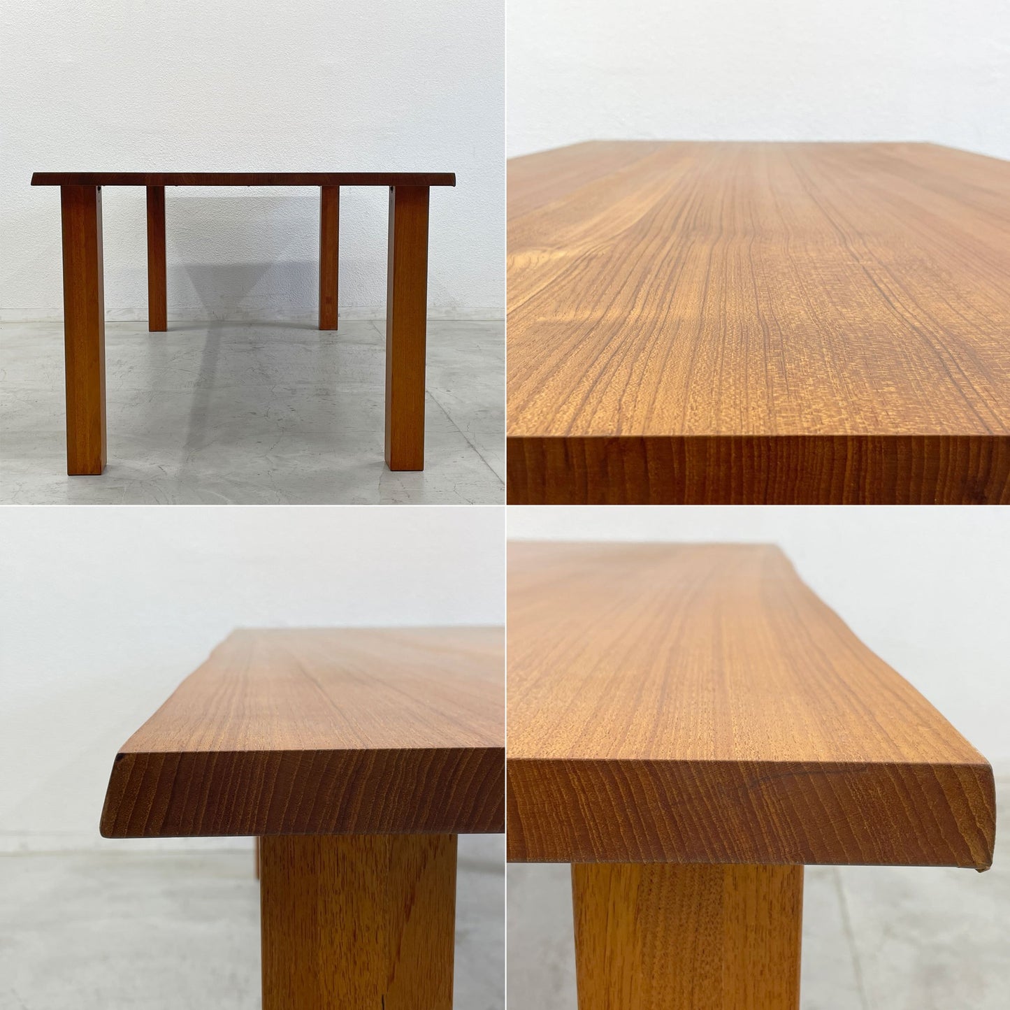 チーク無垢材 ダイニングテーブル Teak solid wood Dining table 耳付 ライブエッジ 無垢脚 長さ200ｃｍ 美品 〓