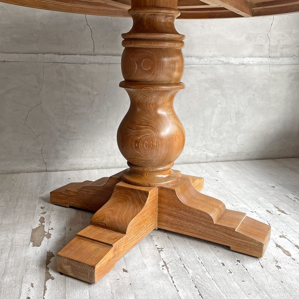 オールドメゾン old maison チーク無垢集成材 ラウンド ダイニングテーブル Φ109cm バルボスレッグ クラシカル ♪