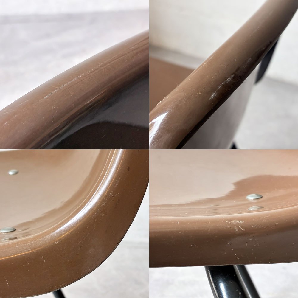 コトブキ KOTOBUKI スタッキングチェア FRP製 シェルチェア スチール脚 ブラウン 剣持勇デザイン ビンテージ ジャパニーズミッドセンチュリー B ★