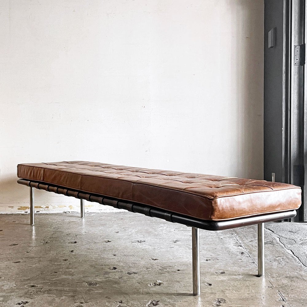 バルセロナベンチ Barcelona Bench 本革 ブラウン W200cm ミース・ファン・デル・ローエ Mies Van Der Rohe リプロダクト ■