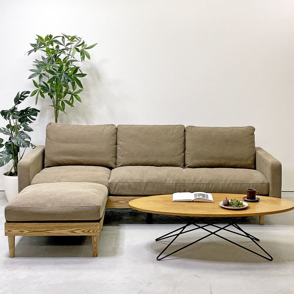 クラッシュゲート CRASH GATE イージーライフ EASY LIFE フリーダ FREDA スモール カウチソファ アッシュ材 キャンバスブラウン W220cm 関家具 展示美品 ●