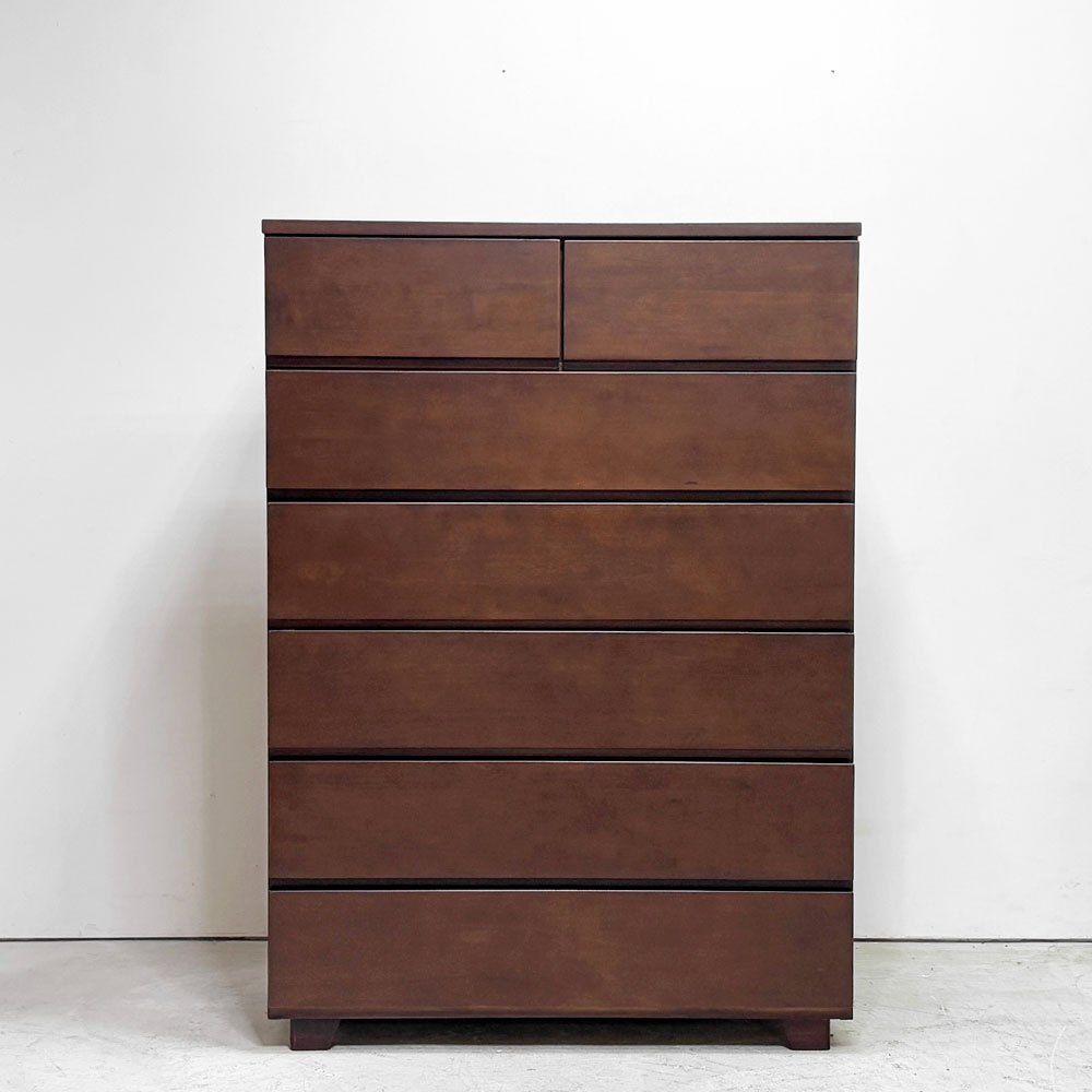 無印良品 MUJI 木製 チェスト 6段 7ドロワー W89㎝ バーチ材 ブラウン シンプルデザイン 廃盤 ●