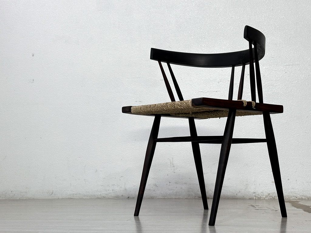 ジョージ・ナカシマ George Nakashima グラスシートチェア GRASS SEATED CHAIR ローズウッド材 座面張替済み インド NID 60's ビンテージ ●