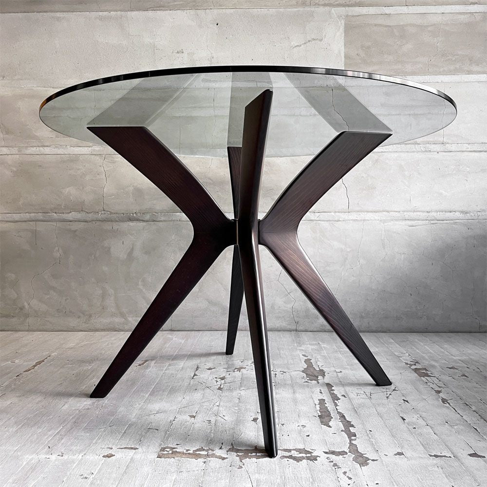 カリガリス Calligaris トーキョー Tokyo ラウンドテーブル ダイニングテーブル クリアガラス  ビーチ材 ヴェンゲカラー  Φ110cm 廃番サイズ ♪