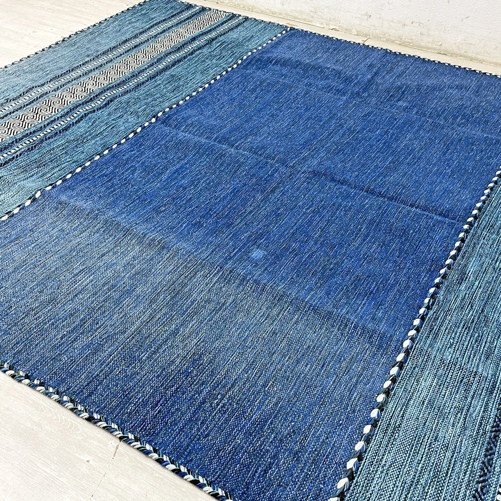 サヤンサヤン SAYANSAYAN インドキリム ラグマット インド綿 幾何学模様 手織り コットン 250×195cm ブルーベース ●