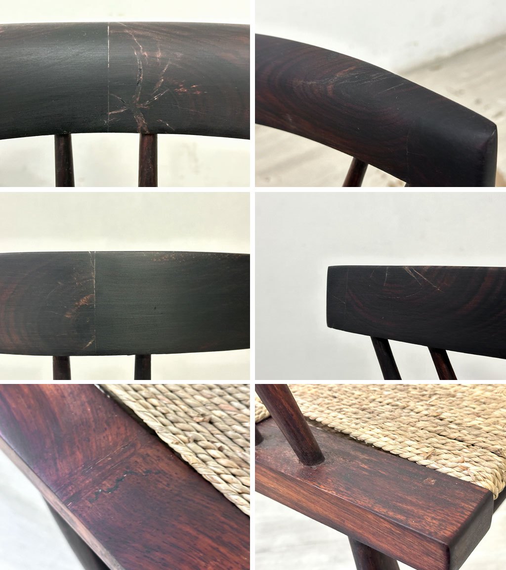 ジョージ・ナカシマ George Nakashima グラスシートチェア GRASS SEATED CHAIR ローズウッド材 座面張替済み インド NID 60's ビンテージ ●