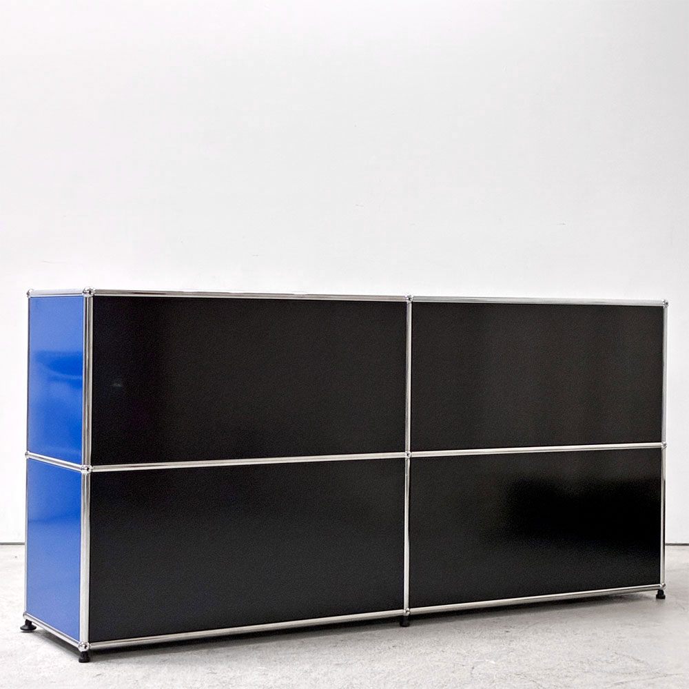 ユーエスエムハラー USMハラー USM Haller モジュラーファニチャー キャビネット シェルフ 2列2段 ドロップダウンドア×4 ブラック×ブルー W152㎝ 参考定価￥351,007- 展示品 ●