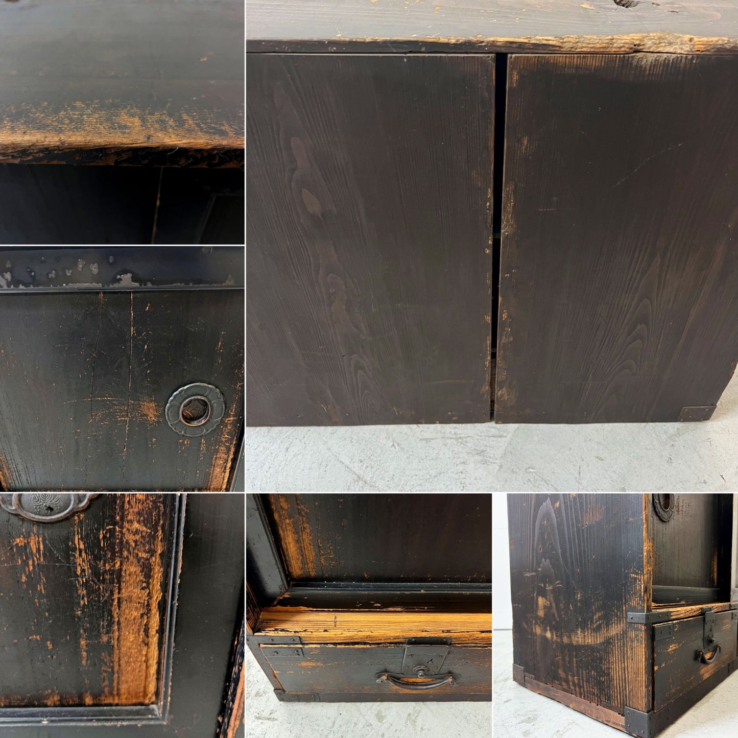 ジャパンビンテージ vintage 時代箪笥 桐箪笥 2段 引き戸棚 抽斗2杯 鉄金具 桐紋 整理箪笥 古家具 和家具 現状品 ●