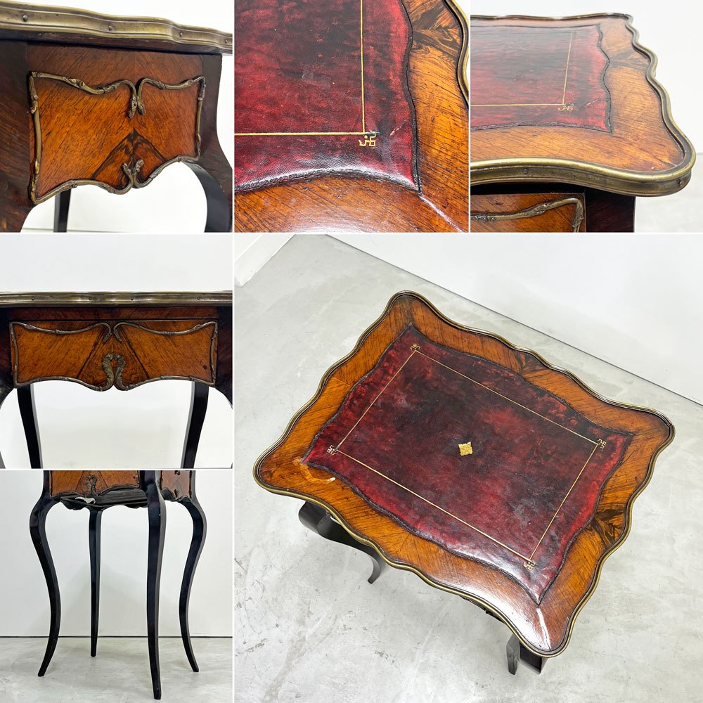 UKアンティーク Antique 猫脚 サイドテーブル 1ドロワー  ウォールナット レザー張り天板 1880年代 クラシカル 英国家具 ●