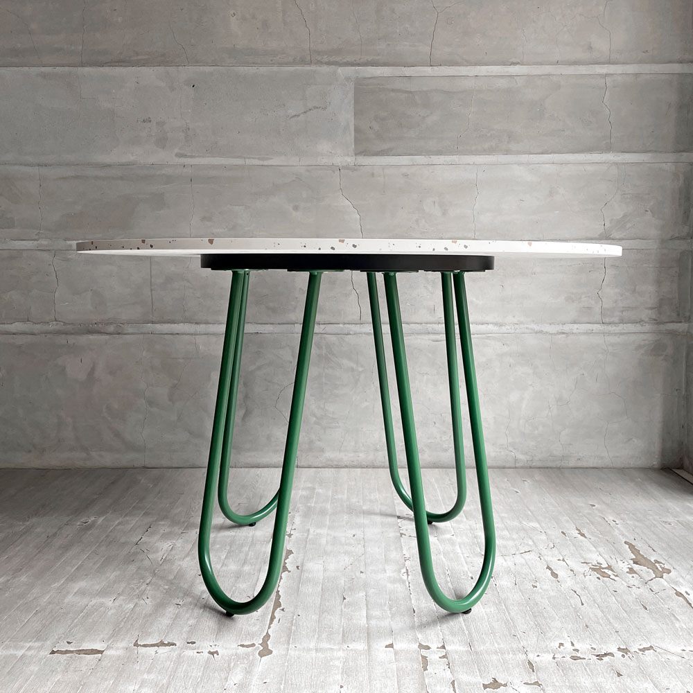 カリガリス Calligaris コヌビア connubia スツーレ STULLE ラウンド ダイニングテーブル テラッゾ×マットフォレストグリーン メラニン天板 メタルレッグ Φ120cm イタリアモダン 美品 ♪