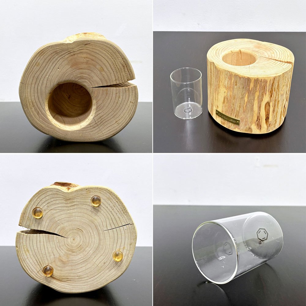 カルデサック Cul de Sac-JAPON 青森ヒバ フラワーベース 小丸太 SMALL LOG クリアベース アロマディフューザー ●