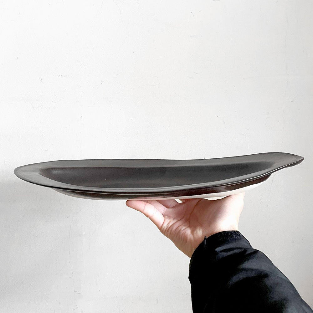 クリスチャンヌ ペロション Christiane Perrochon ストーンウェア STONEWARE オーバル プレート 小 ブラックカラー イタリア 陶器 ハンドメイド 現代作家 ■