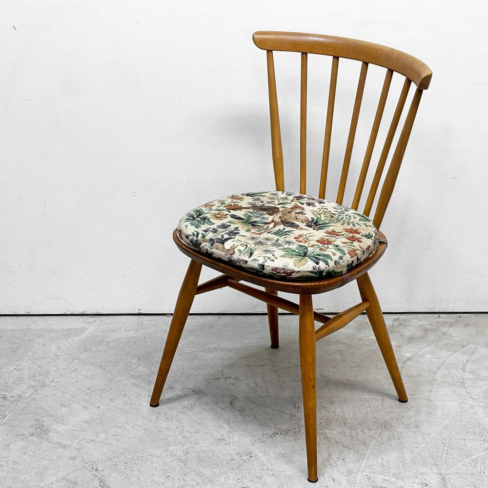 アーコール Ercol ボウバックチェア ファンバックチェア 5本タイプ エルム材 UKビンテージ Vintage 英国 横浜ダニエル製オリジナルクッション付 B ●