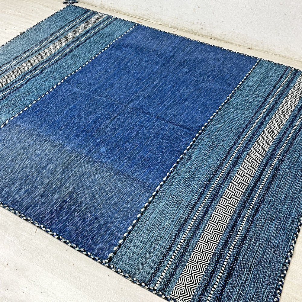 サヤンサヤン SAYANSAYAN インドキリム ラグマット インド綿 幾何学模様 手織り コットン 250×195cm ブルーベース ●
