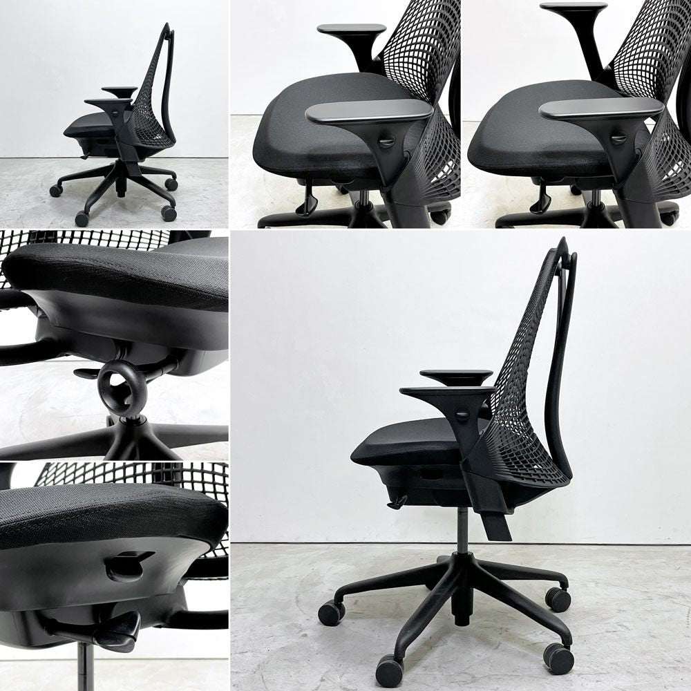 ハーマンミラー HermanMiller セイルチェア SAYL Chair デスクチェア ブラック サスペンションミドルバック アジャスタブルアーム キャスター付 イヴ・ベアール ●