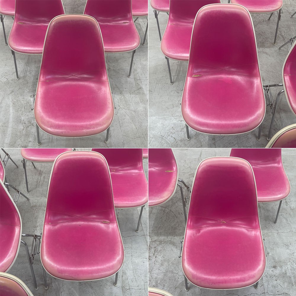 ハーマンミラー Herman Miller ビンテージ サイドシェルチェア 台車付6脚セット サード 3rd FRP PVCレザー スタッキングベース イームズ 〓