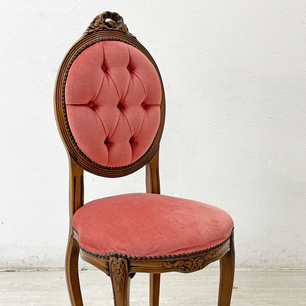 ヨーロピアンクラシカル デザイン European Classical design 木製 サロンチェア ダイニングチェア 猫脚 レッド イタリア ロココ調 B ●