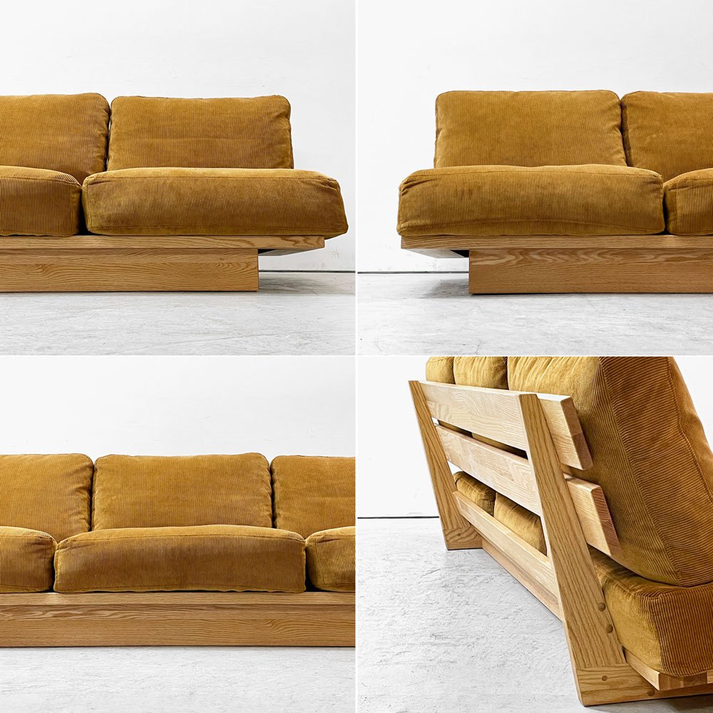 モモナチュラル MOMO Natural クラウド CLOUD ローソファ 3人掛け LOW SOFA 3P オーク材 ファブリック FGD-4 コーデュロイ キャメル カバーリング 定価￥200,000- ●