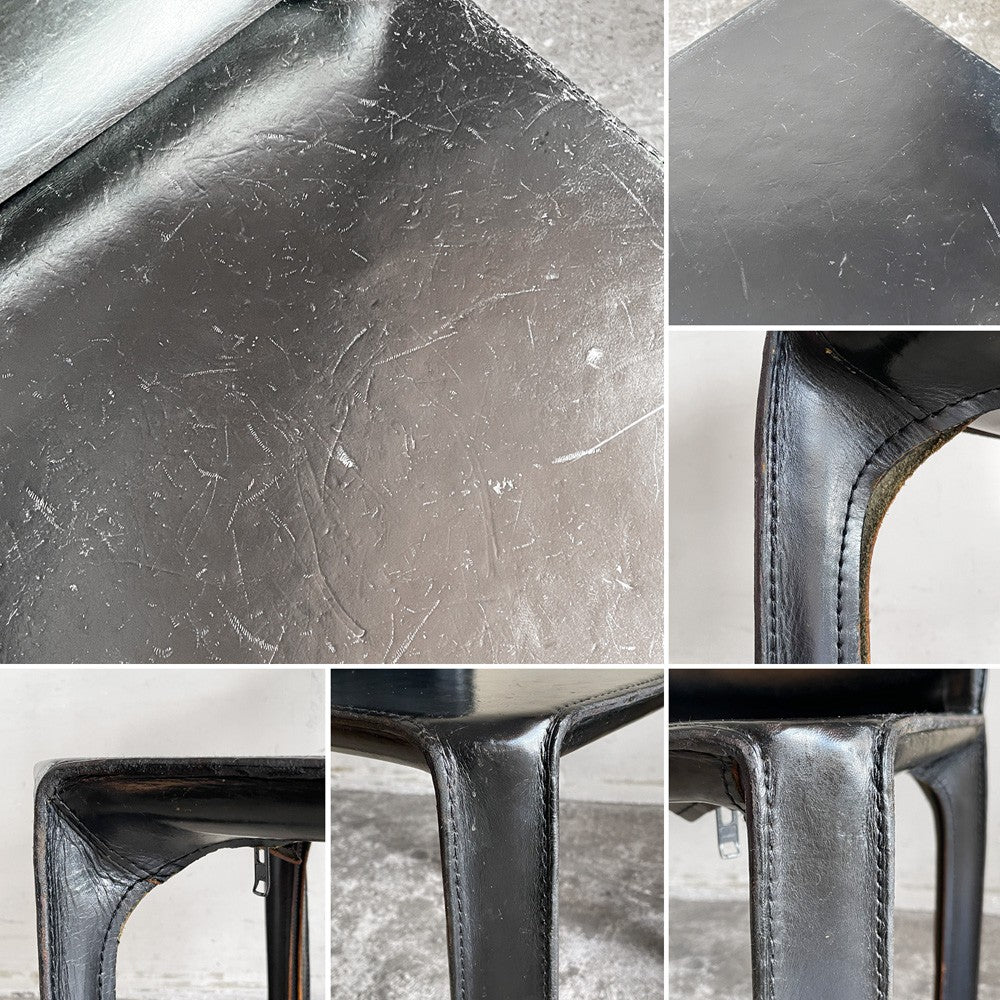 カッシーナ Cassina キャブチェア 412 CAB CHAIR アームレス 本革 ブラック マリオ・ベリーニ MoMA イタリアンモダン 定価￥385,000- ■