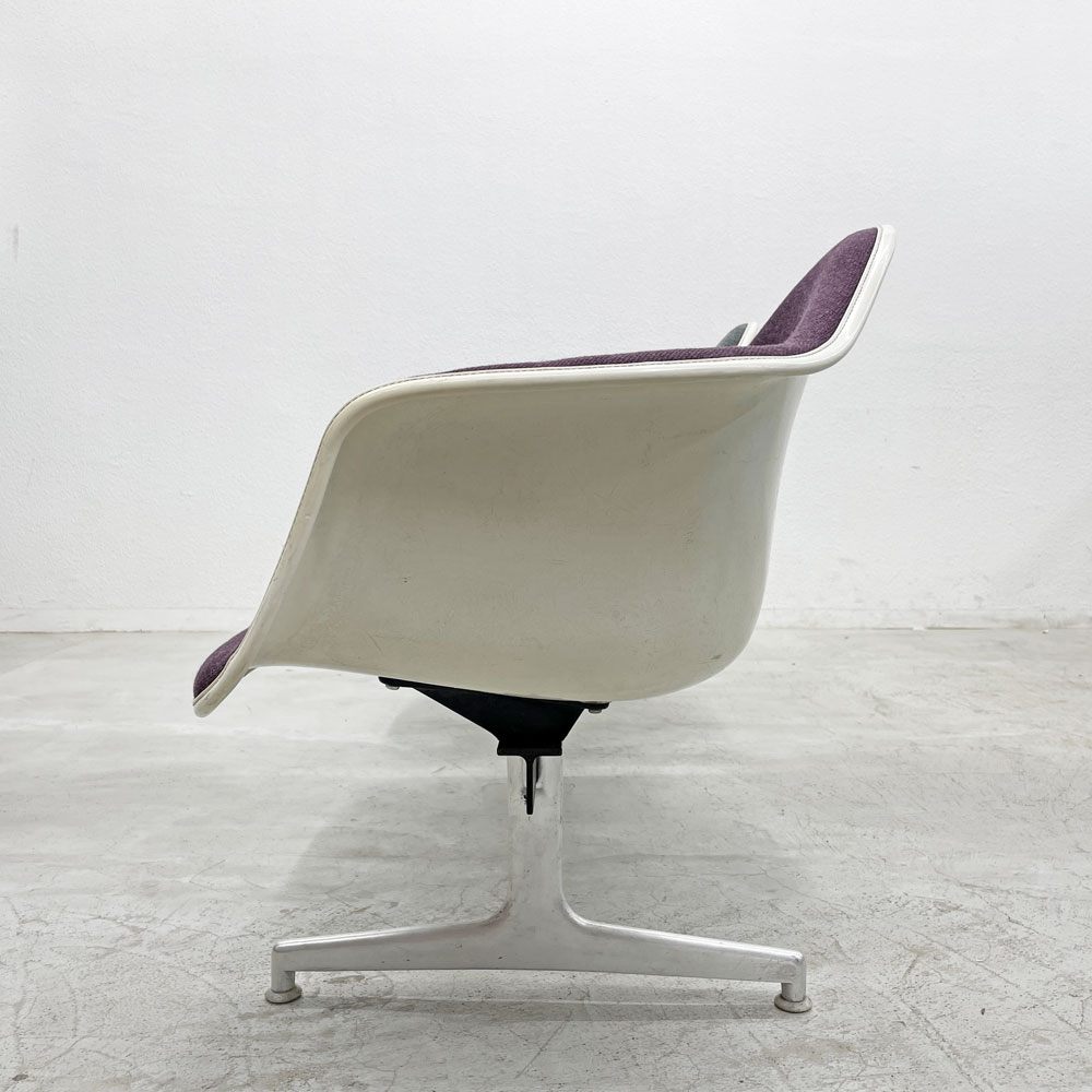 ハーマンミラー Herman Miller ビンテージ エアポートベンチ タンデムシート 4連 アームシェル 2nd ファブリック 新品張替え済 イームズ 希少 ネイビー・ブルーグレー・グレー・パープル C〓