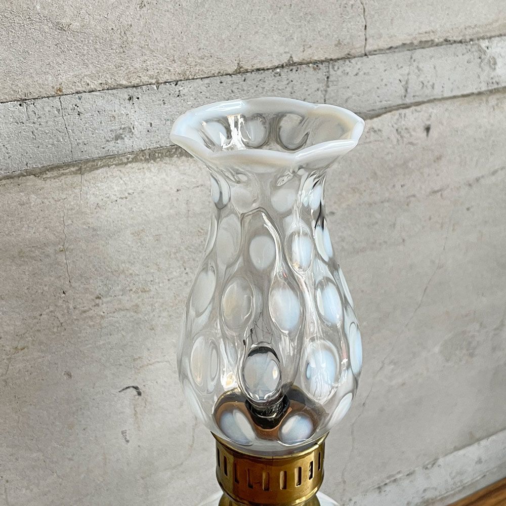 フェントン Fenton コインドット オパールセントガラス 真鍮 ブラス テーブルランプ USビンテージ アメリカ雑貨 ♪