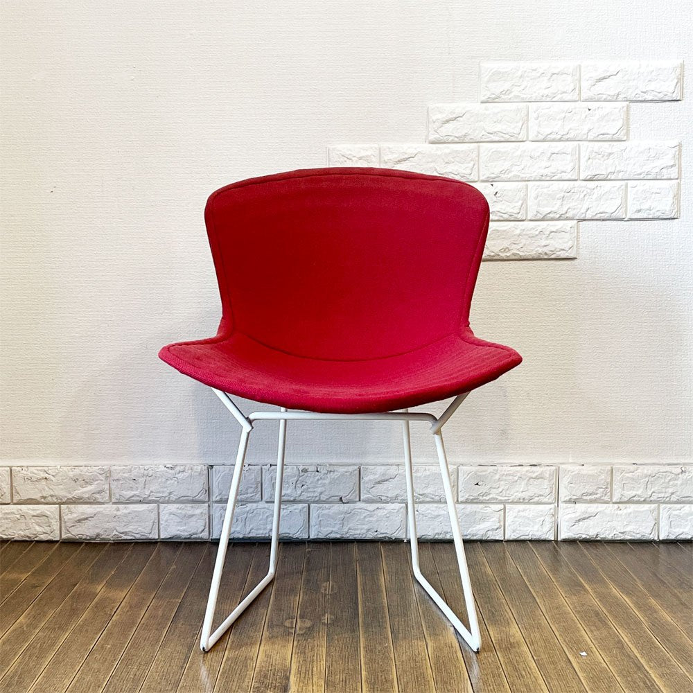 ノル Knoll 420 サイドチェア ワイヤーチェア ダイニングチェア ホワイト × レッド ファブリック フルカバー仕様 ハリー・ベルトイア ミッドセンチュリー ビンテージ ◎