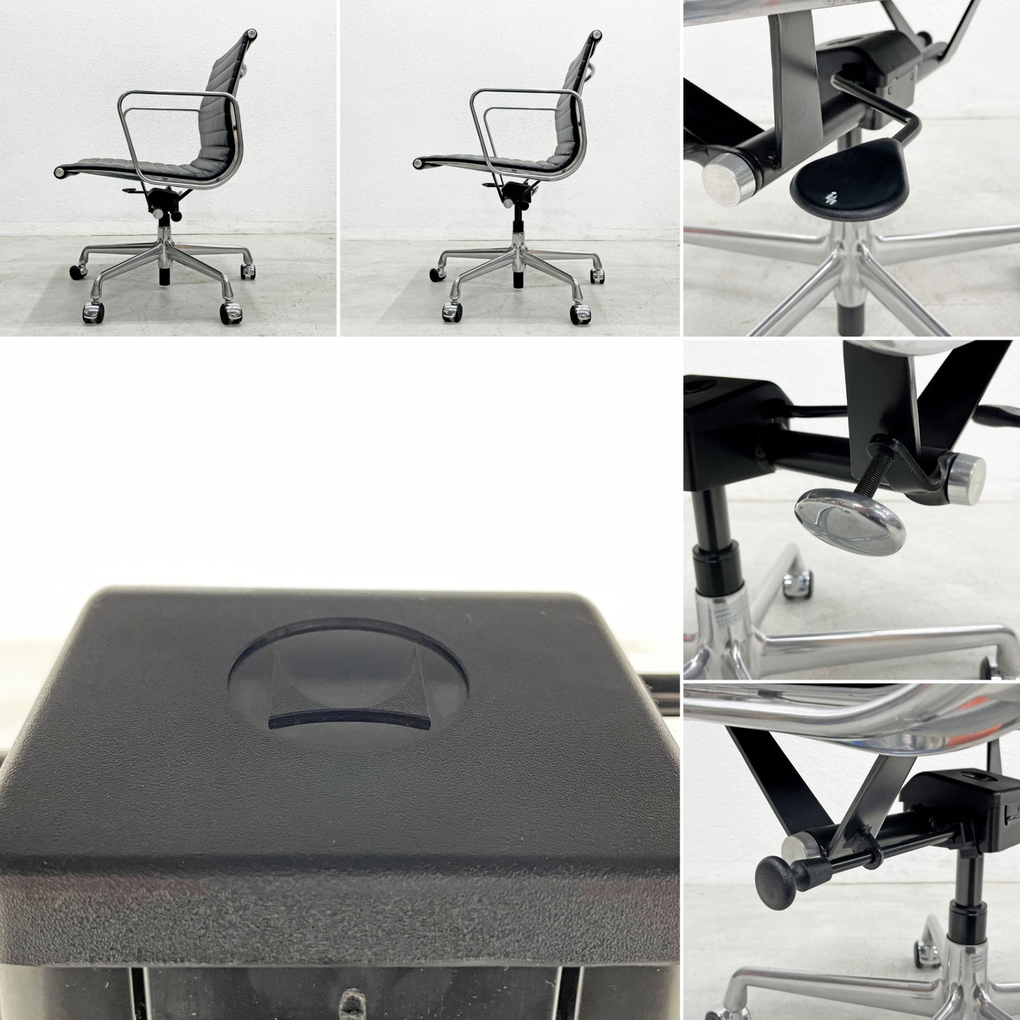 ハーマンミラー Herman Miller イームズアルミナムグループチェア マネージメントチェア アルミバフベース ガス圧昇降仕様 5本脚キャスタータイプ 本革 イームズ B 〓