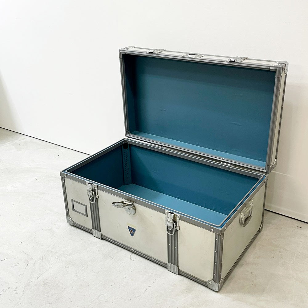 ビンテージ ジュラルミンケース アルミ製 トランク ローテーブル インダストリアルデザイン 工業系 店舗什器 B ●