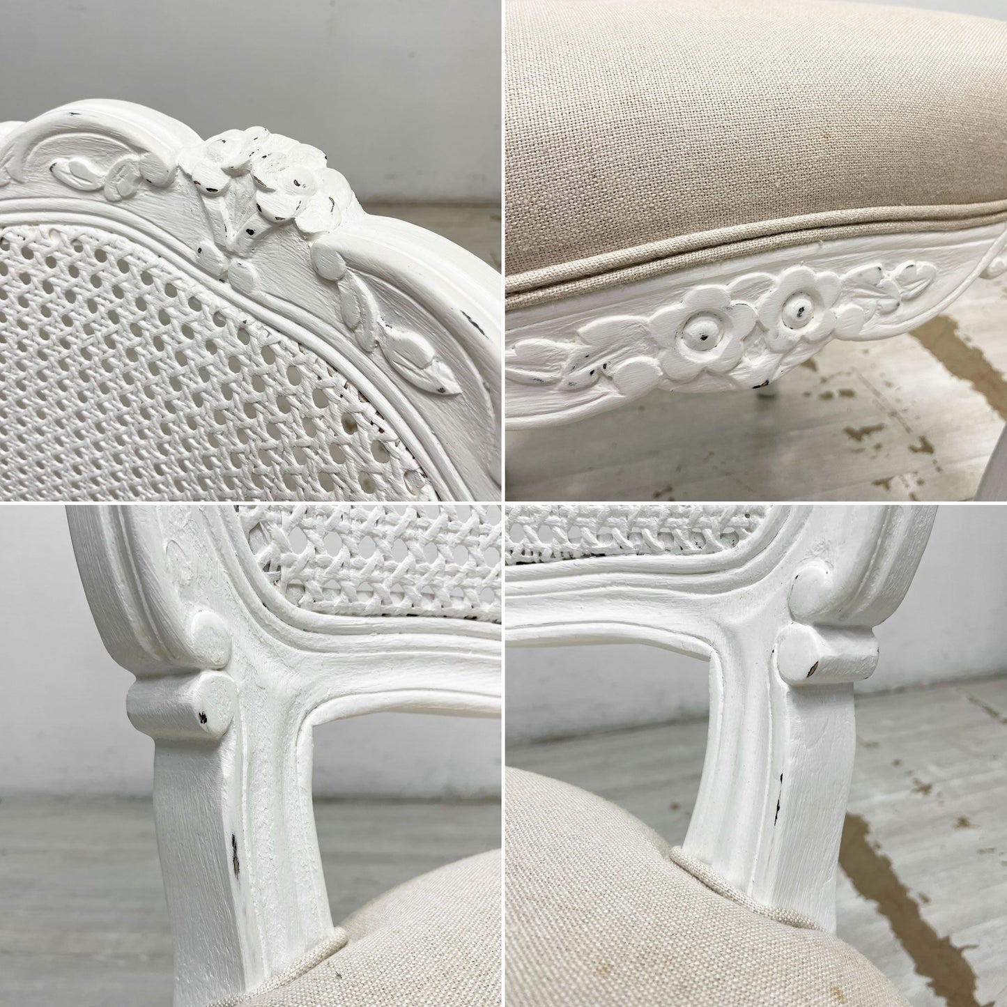 サラグレース Sarah Grace SGD デビュー ダイニングチェア DEBUT DINING CHAIR CHARM BD WHITE&NATURAL LINEN ラタンバック アンティーク風 参考定価 \55,000- D ●