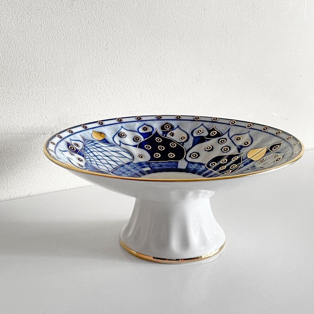 インペリアル ポーセリン IMPERIAL PORCELAIN 高台皿 ブルー 金彩 ボウル 深皿 陶器 ロシア食器 ■