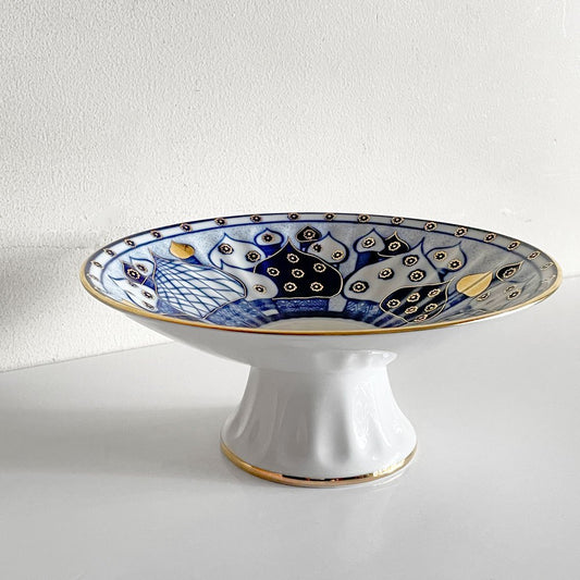 インペリアル ポーセリン IMPERIAL PORCELAIN 高台皿 ブルー 金彩 ボウル 深皿 陶器 ロシア食器 ■