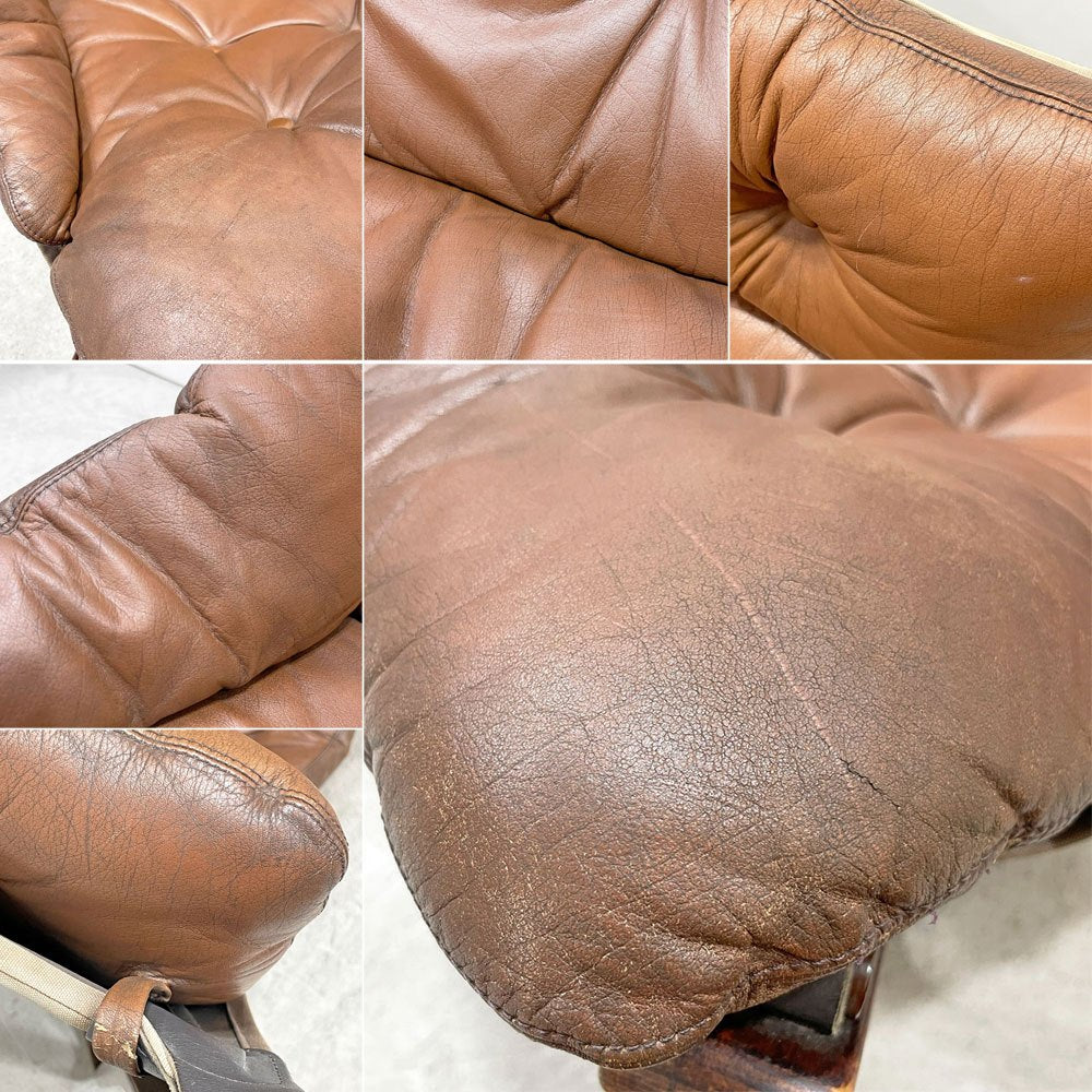 BRUNSTAD MOBELFABRIKK ブルンスタッドモーベルファブリック バイキングチェア Jim Myrstad ジム・ミュルスタッド ラウンジチェア 1Pソファ 本革 ビンテージ ノルウェー ●