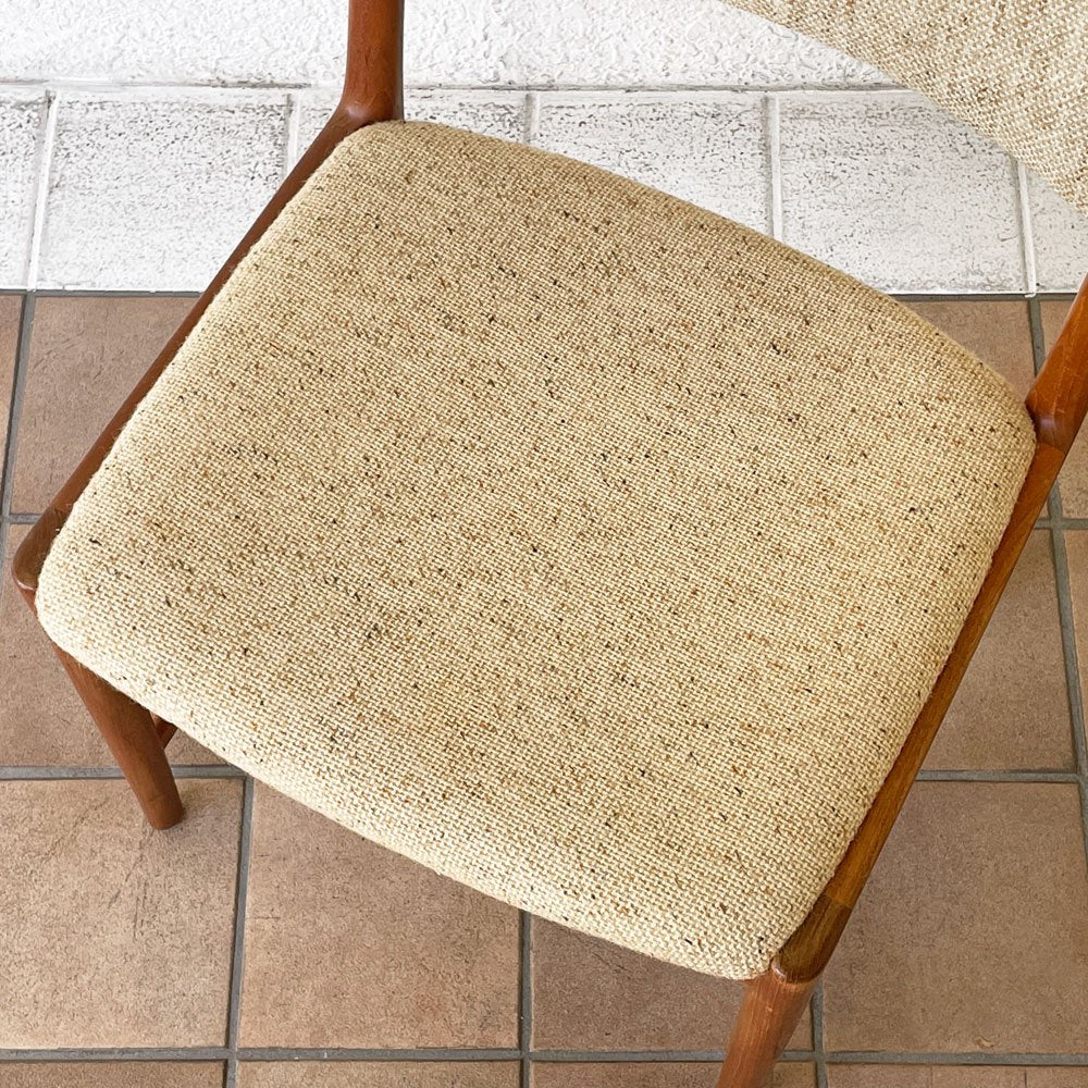北欧ビンテージ Vintage チーク無垢材 ダイニングチェア ファブリック ベージュ系 ミッドセンチュリー A ◇