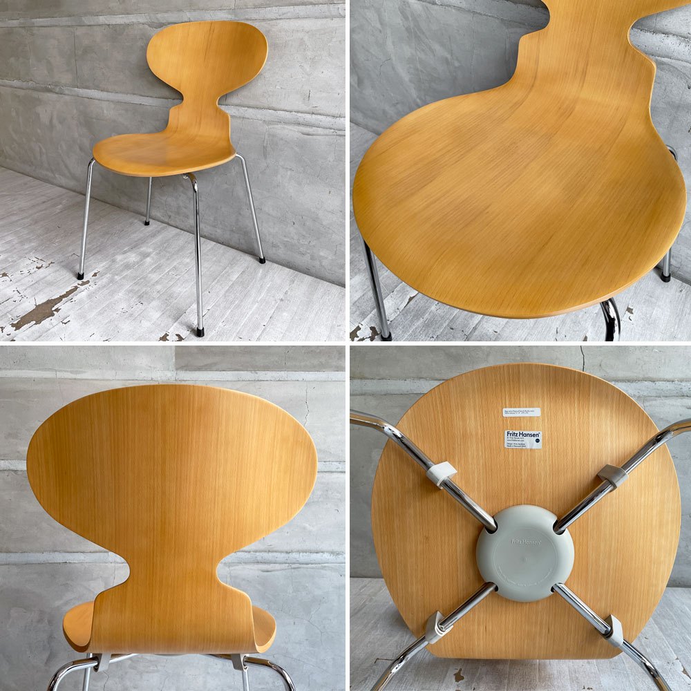 フリッツハンセン Fritz Hansen 3101 アントチェア 4本脚 ナチュラルビーチ材 ラッカー仕上げ アルネ・ヤコブセン 北欧家具 A ♪