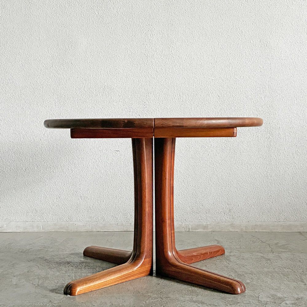 デューロン dyrlund 伸長式 ラウンド ダイニングテーブル チーク無垢材 追加天板欠品 北欧家具 デンマークビンテージ  〓