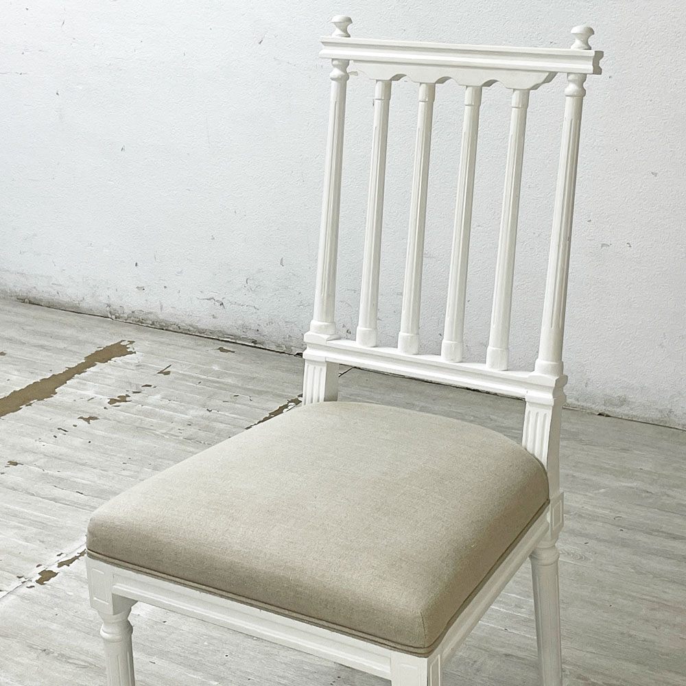 サラグレース Sarah Grace デビューシリーズ ダイニングチェア DEBUT DINING CHAIR トーマス THOMAS ホワイト&ナチュラルリネン ホワイトペイント シャビーシック チェアカバー付 定価￥49,500- B ●