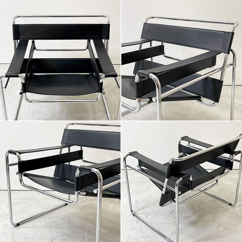 ワシリーチェア Wassily Chair ブラック 本革 マルセルブロイヤー バウハウス 名作家具 モダニズムデザイン リプロダクト品 ●