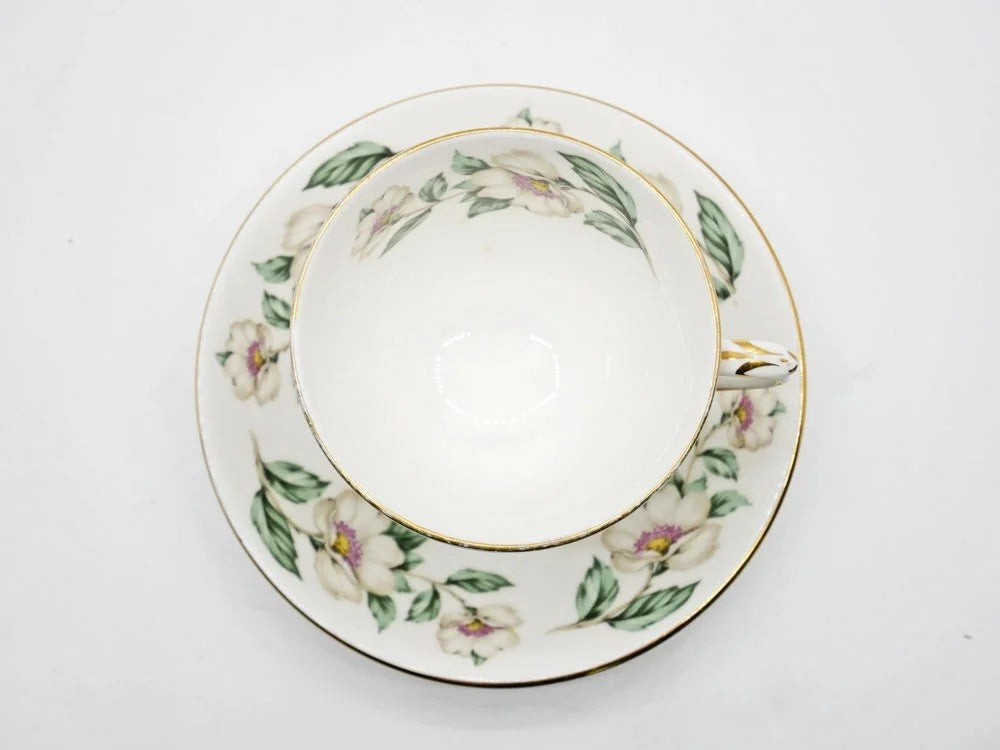 クラウンスタッフォードシャー Crown Staffordshire カップ＆ソーサー C/S 花柄 ホワイト UKビンテージ Vintage 英国 B ●