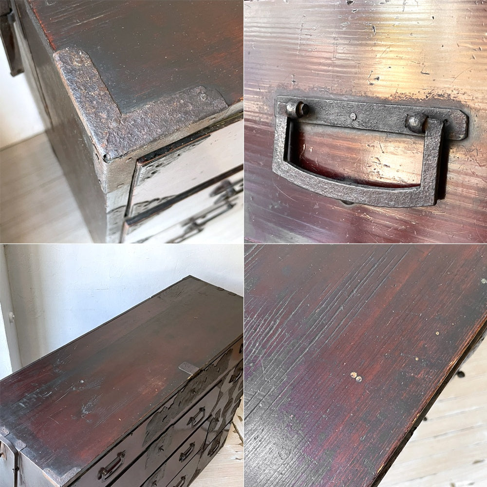 ジャパンビンテージ Japan Vintage 仙台箪笥 かくし収納・鍵付き 鉄金具 時代箪笥 和家具 民芸家具 古家具 伝統工芸 ★
