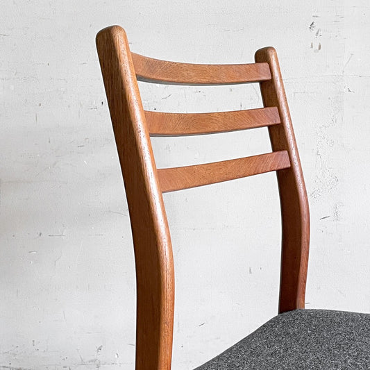 ジャパンビンテージ Japan Vintage チーク材 ラダーバック ダイニングチェア グレー系ファブリック SH39cm 座面張替＆ウレタン交換済 北欧スタイル ■