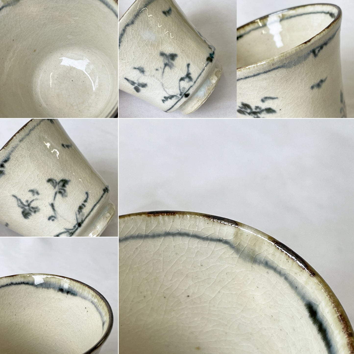 藤田佳三 染付小湯呑 カップ 2客セット 陶器 植物 花 現代作家 ◇