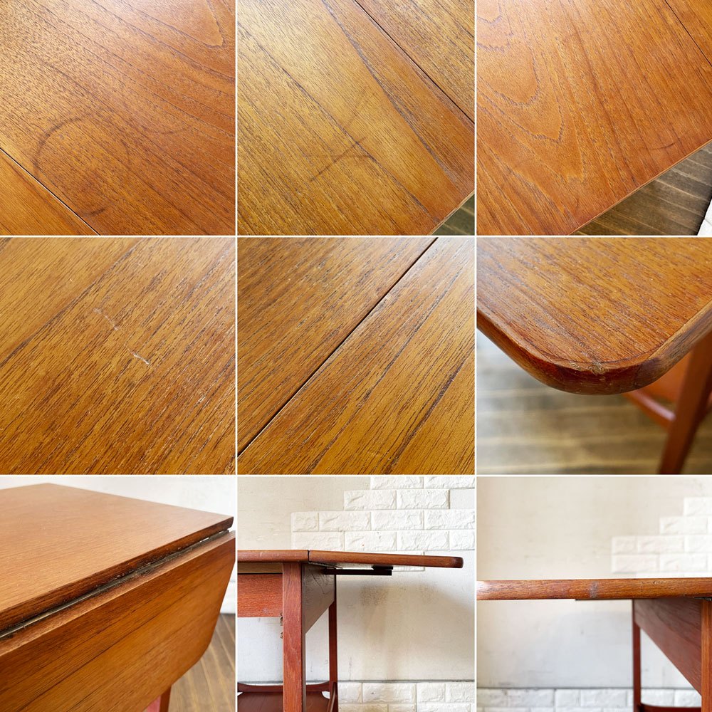 北欧ビンテージ Scandinavian Vintage チーク材 バタフライワゴン キッチントローリー W41.5/58/69.5cm 2ドロワー キャスター付 北欧家具 ◎