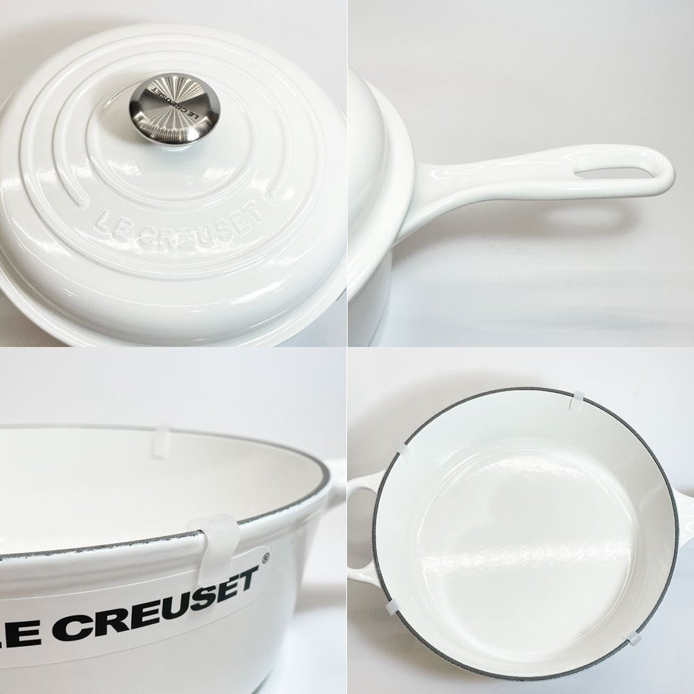 ルクルーゼ LE CREUSET Cassadou カサドゥ 片手鍋 フライパン 26cm エナメル鋳鉄 琺瑯 ホワイト オーブン IH対応 フランス 新品未使用品 ★