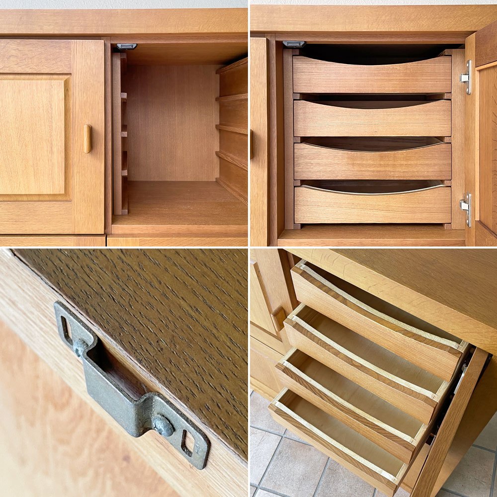 飛騨産業 HIDA キツツキ ナラ材 4枚扉 キャビネット 収納棚 内抽斗 W94cm オーク材 食器棚 本棚 収納棚 ◇