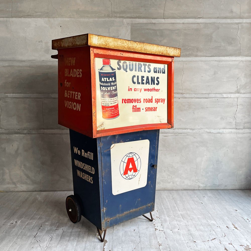 USビンテージ Vintage アトラス社 ATLAS ウィンドウォッシャー液用ディスプレイスタンド ディスプレイキャビネット カートワゴン  店舗什器 インダストリアル ♪