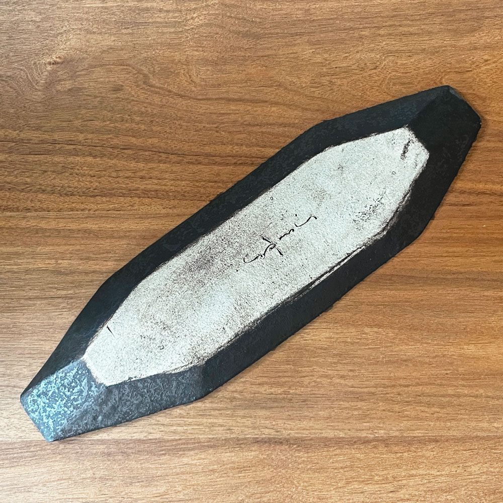 安福由美子 錆八角長方皿 大 W38.5cm 現代作家 ♪