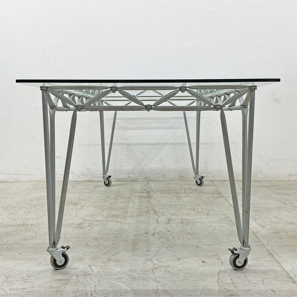 システム180 SYSTEM180 ガラストップテーブル ミーティングテーブル W205cm キャスター付き ドイツ 〓