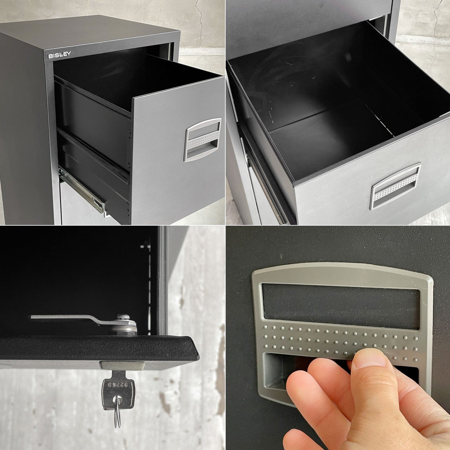 ビスレー QUBE By BISLEY ファイリング デスクキャビネット ブラック 4ドロワー A4サイズ オフィス家具 鍵付き 英国 廃番 ♪