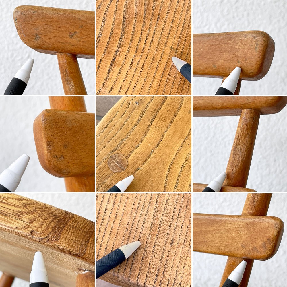 アーコール Ercol ダブルバックチェア イエロードット スタッキング スクールチェア エルム材 英国 UKビンテージ ◇